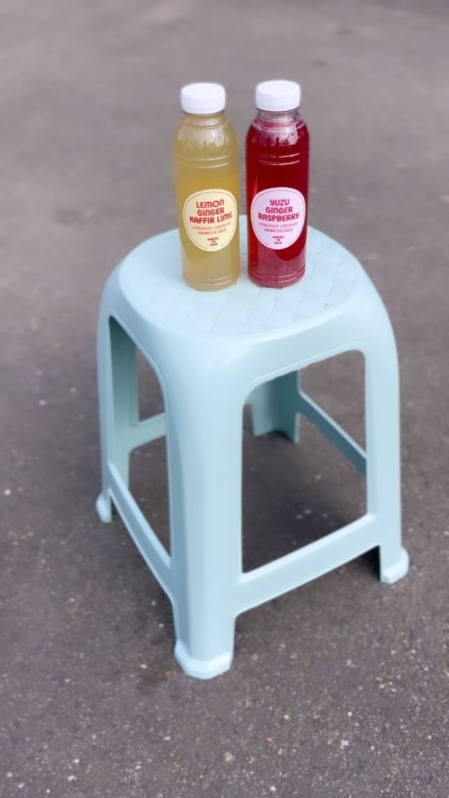 Our homemade lemonades, two flavours : kaffir lime, lemon, ginger or raspberry, yuzu, ginger ! More to come ! Come grab yours 🥤